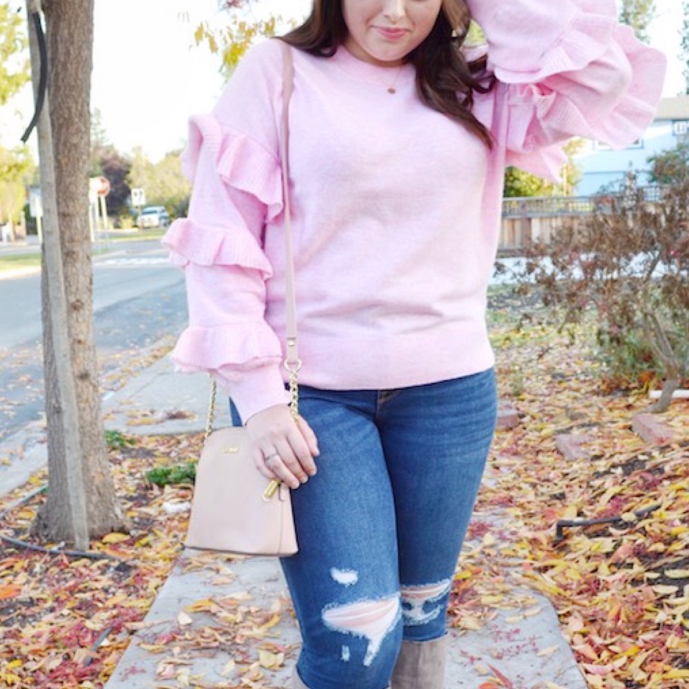 J Crew Ruffle Sleeve Sweater small wool pink - Picture 2 of 13